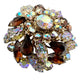 vintage gold & brown rhinestones sparkly BROOCH round jewelry pin *missing pin*