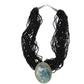 multi-strand black seed bead Necklace moss agate oval Pendant beaded strands