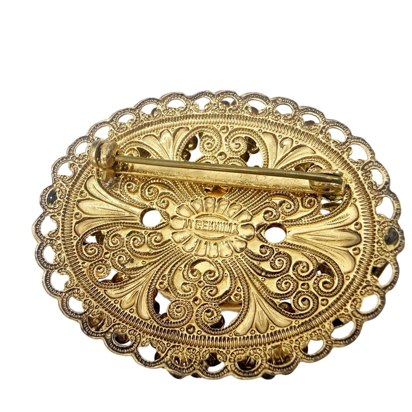 vintage West Germany yellow gold BROOCH jewelry clip EARRINGS rhinestones pearls