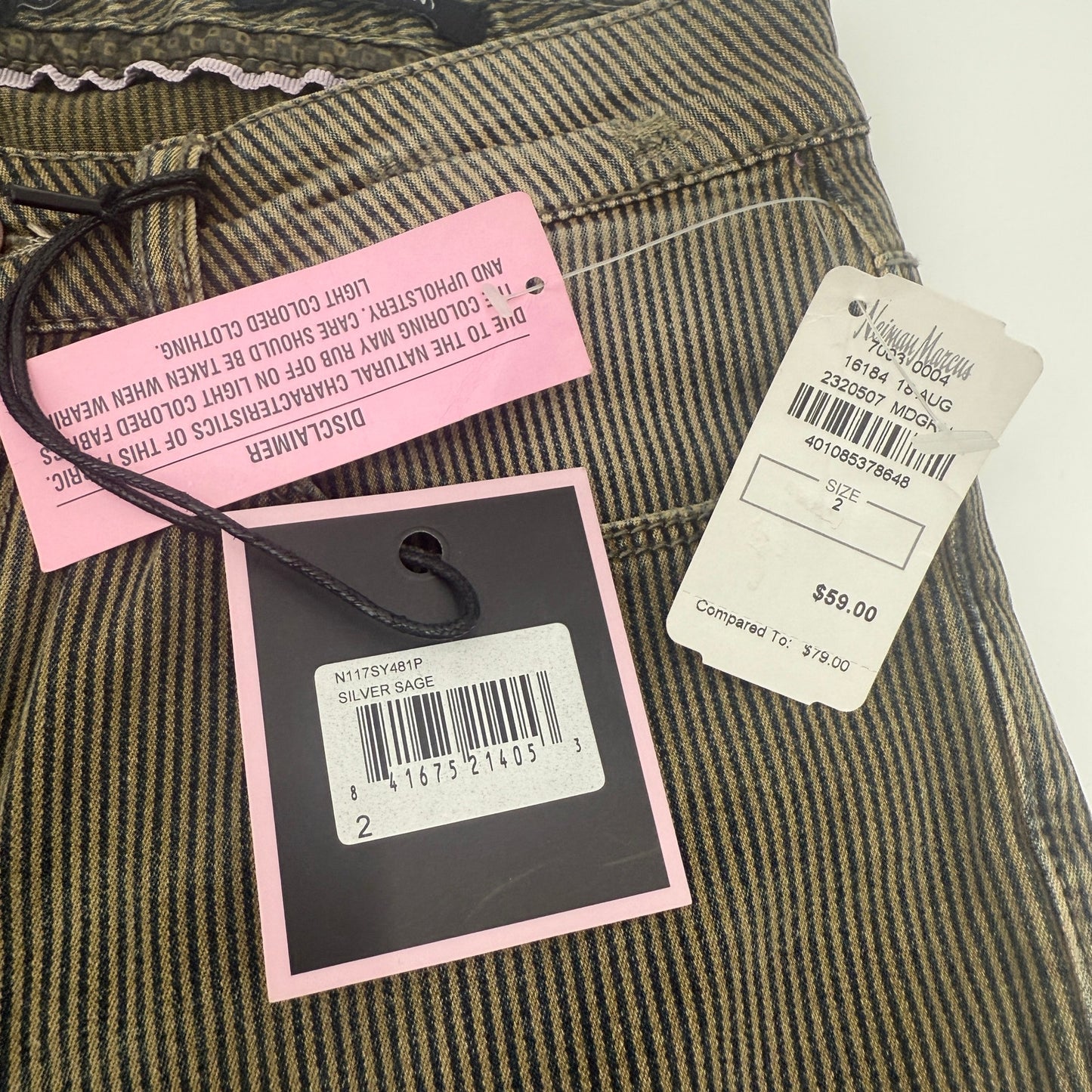 Nanette Lepore olive green black striped Jeans Nolita Skinny pants women's 2 new