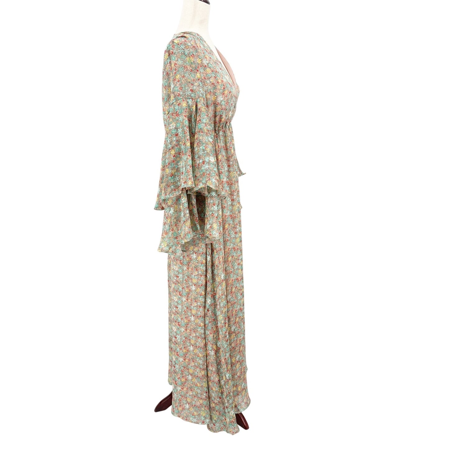 Buddy Love Colette floral Maxi Dress women's MEDIUM teal gold peach flowers NEW