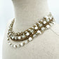 vintage multi-strand white beads & gold chain Choker Necklace costume jewelry