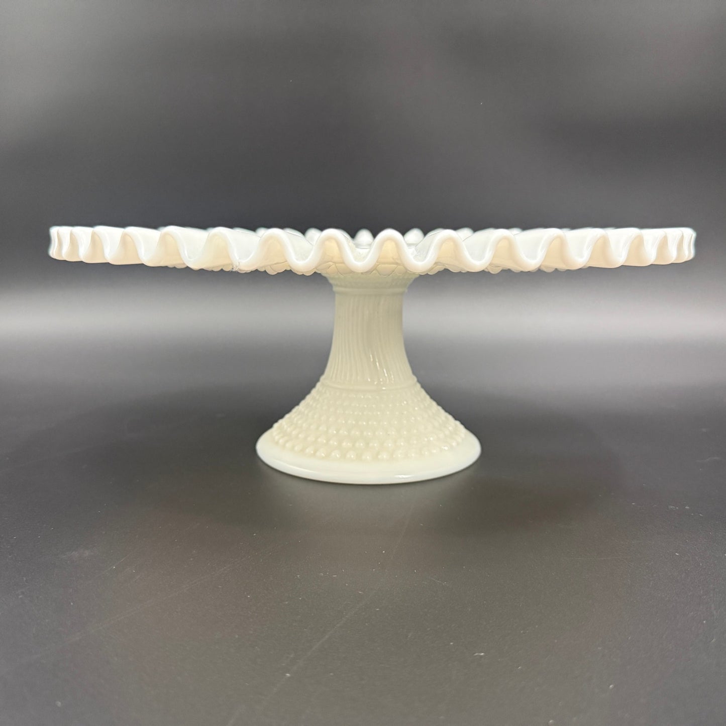 vintage Fenton white Hobnail Milk Glass round Cake Plate pedestal Stand 12.5"