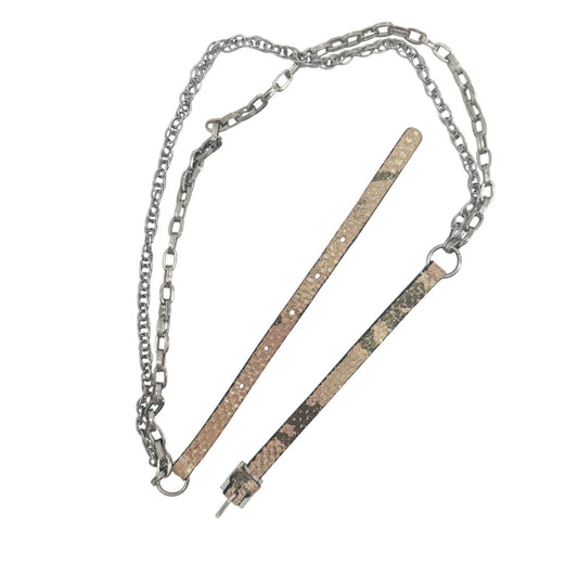metallic bronze gold & pink Belt with double silver Chains women's XS - S small