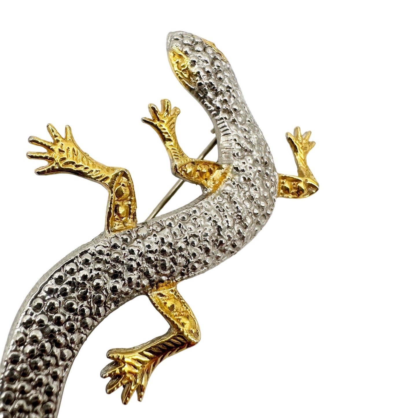 vintage gold & silver gecko lizard BROOCH reptile jewelry pin