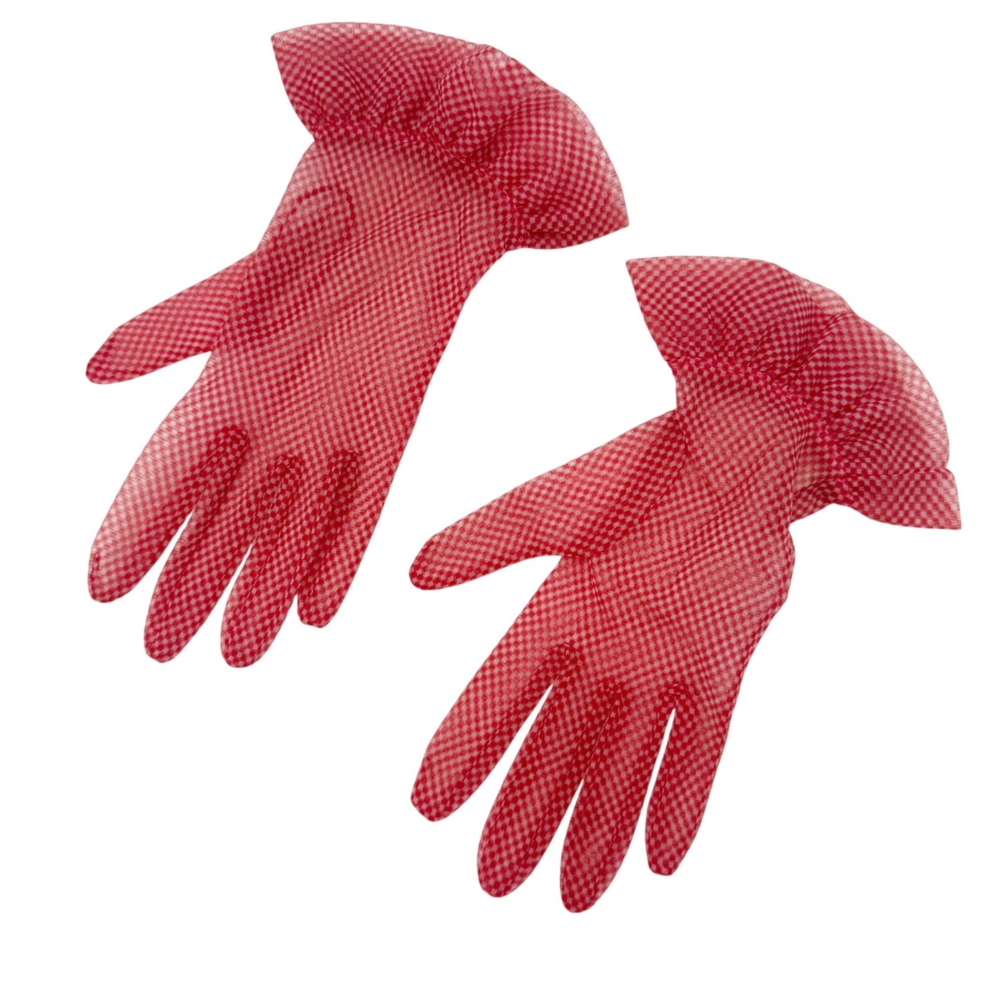 vintage red & white Ruffled sheer Fashion Dress Gloves women's 7.5 small medium