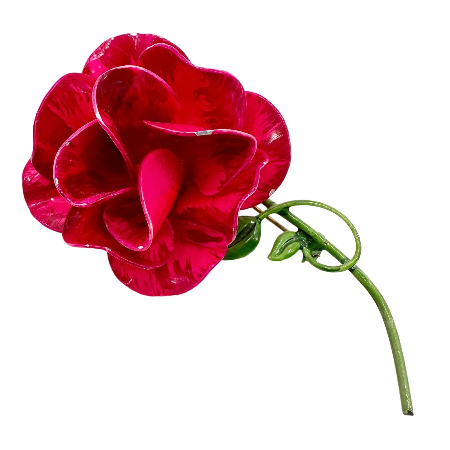 vintage enamel hot pink metal flower BROOCH floral jewelry pin