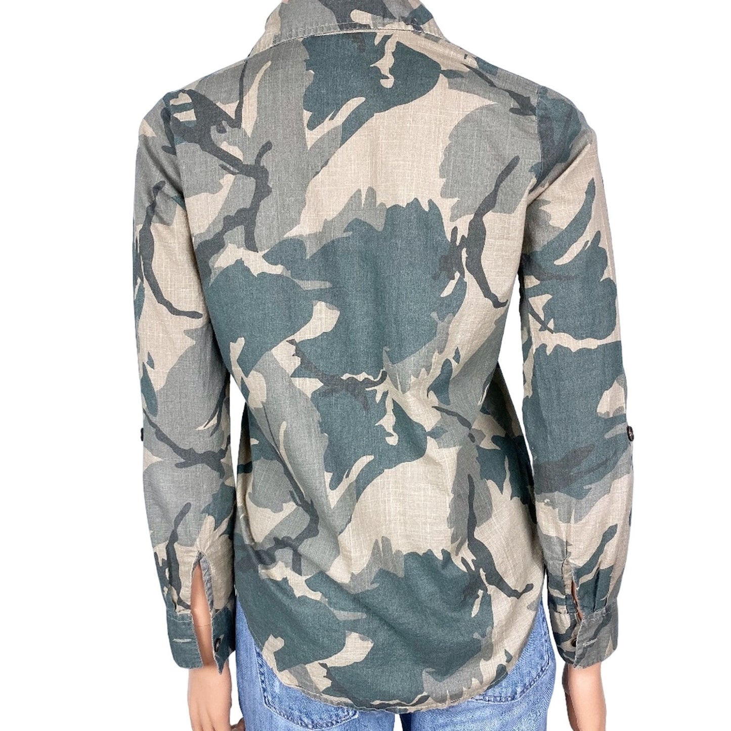 Hive & Honey green camouflage button down SHIRT top size XS extra small camo