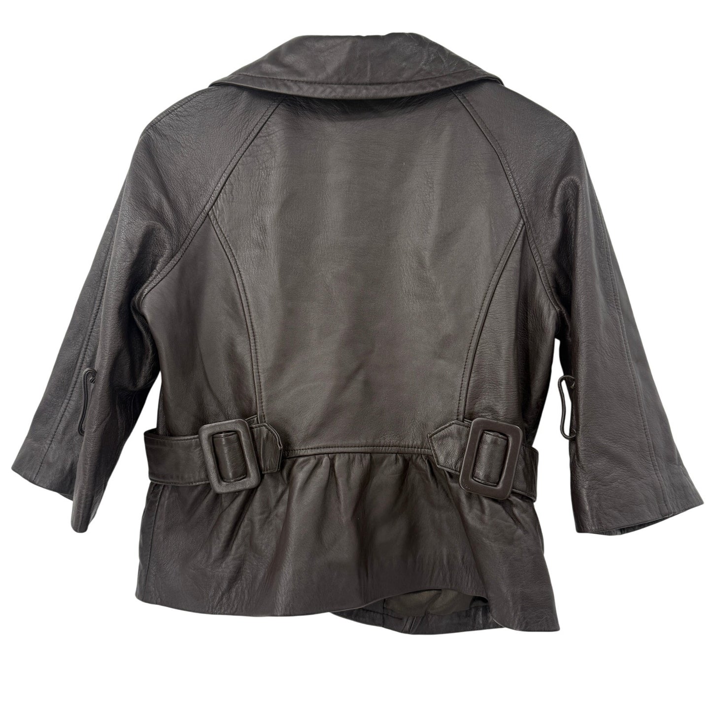 Avanti New York brown leather short Jacket women's MEDIUM fitted 3/4 sleeves