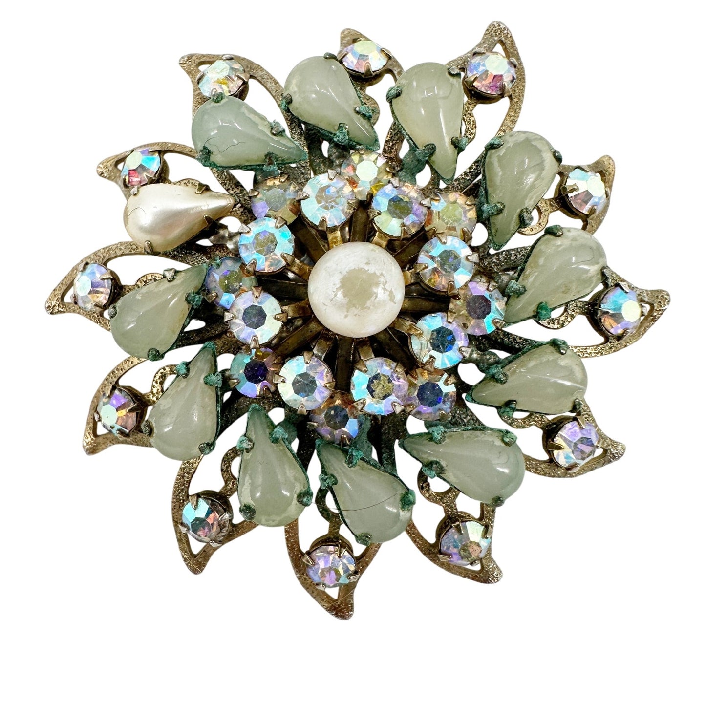 vintage rhinestones pearls pale blue stones BROOCH jewelry pin