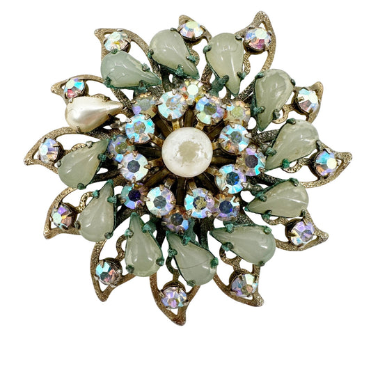 vintage rhinestones pearls pale blue stones BROOCH jewelry pin