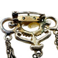 vintage silver metal rhinestones faux pearls BROOCH chain jewelry pin