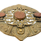 vintage brass metal shield medallion BROOCH dark orange goldstone jewelry pin
