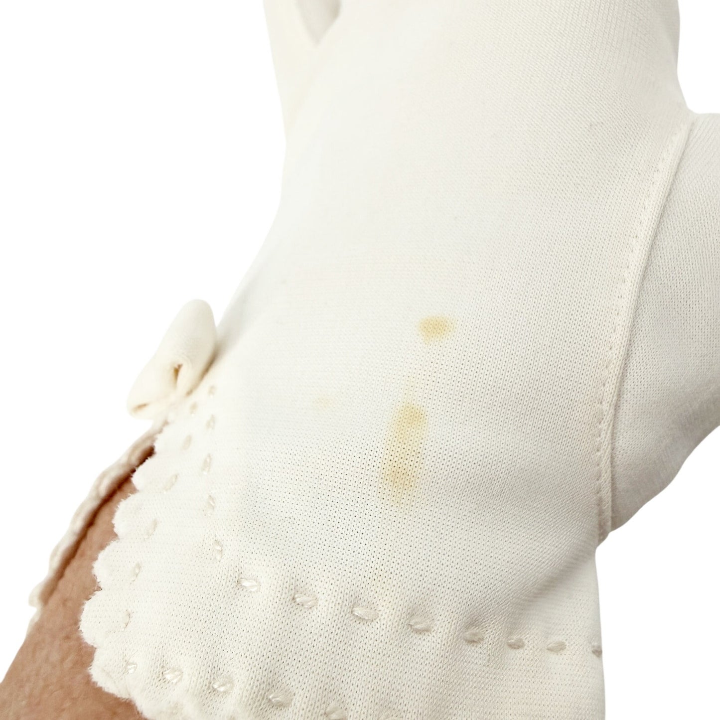 vintage white Fashion Dress Gloves women's SMALL wrist length bow scalloped cuff