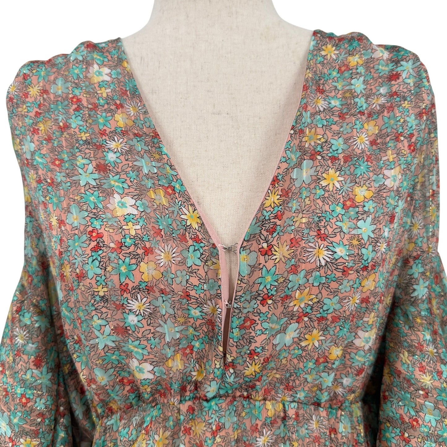 Buddy Love Colette floral Maxi Dress women's MEDIUM teal gold peach flowers NEW