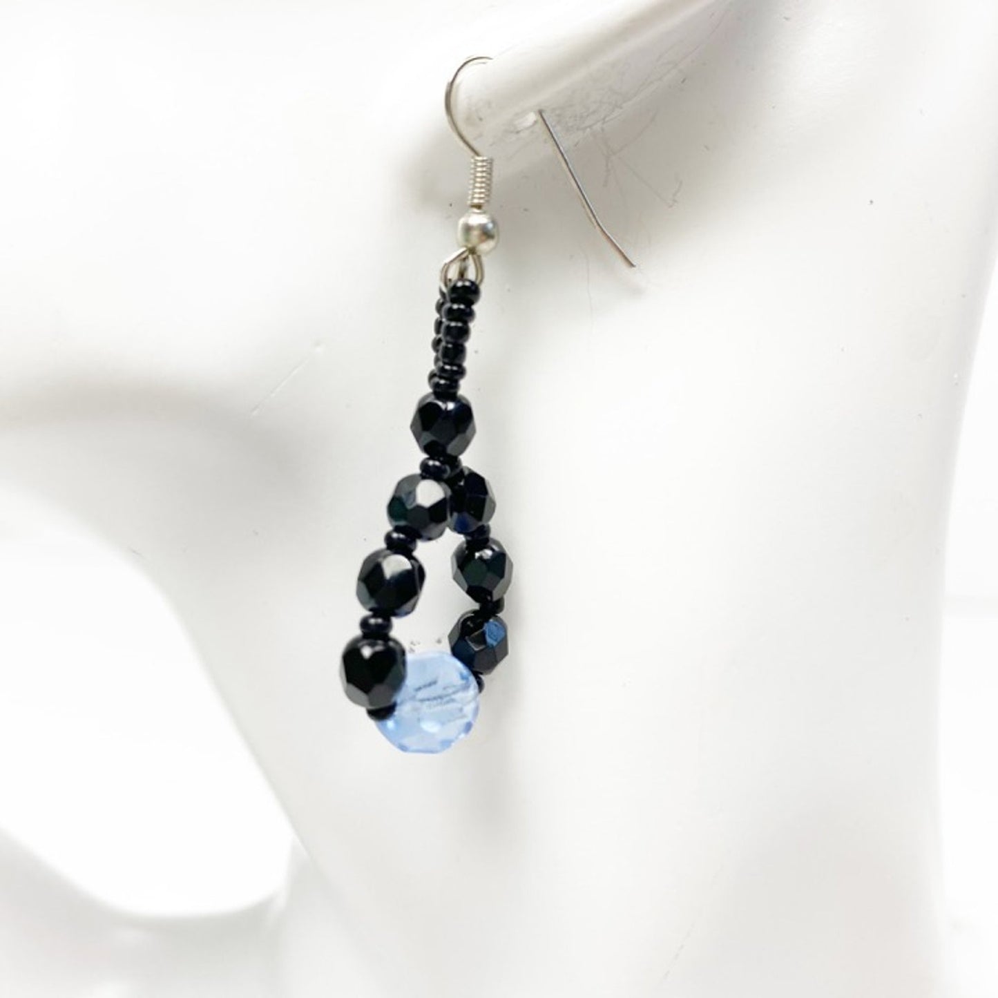 handmade black & blue beaded EARRINGS jewelry NEW vintage beads