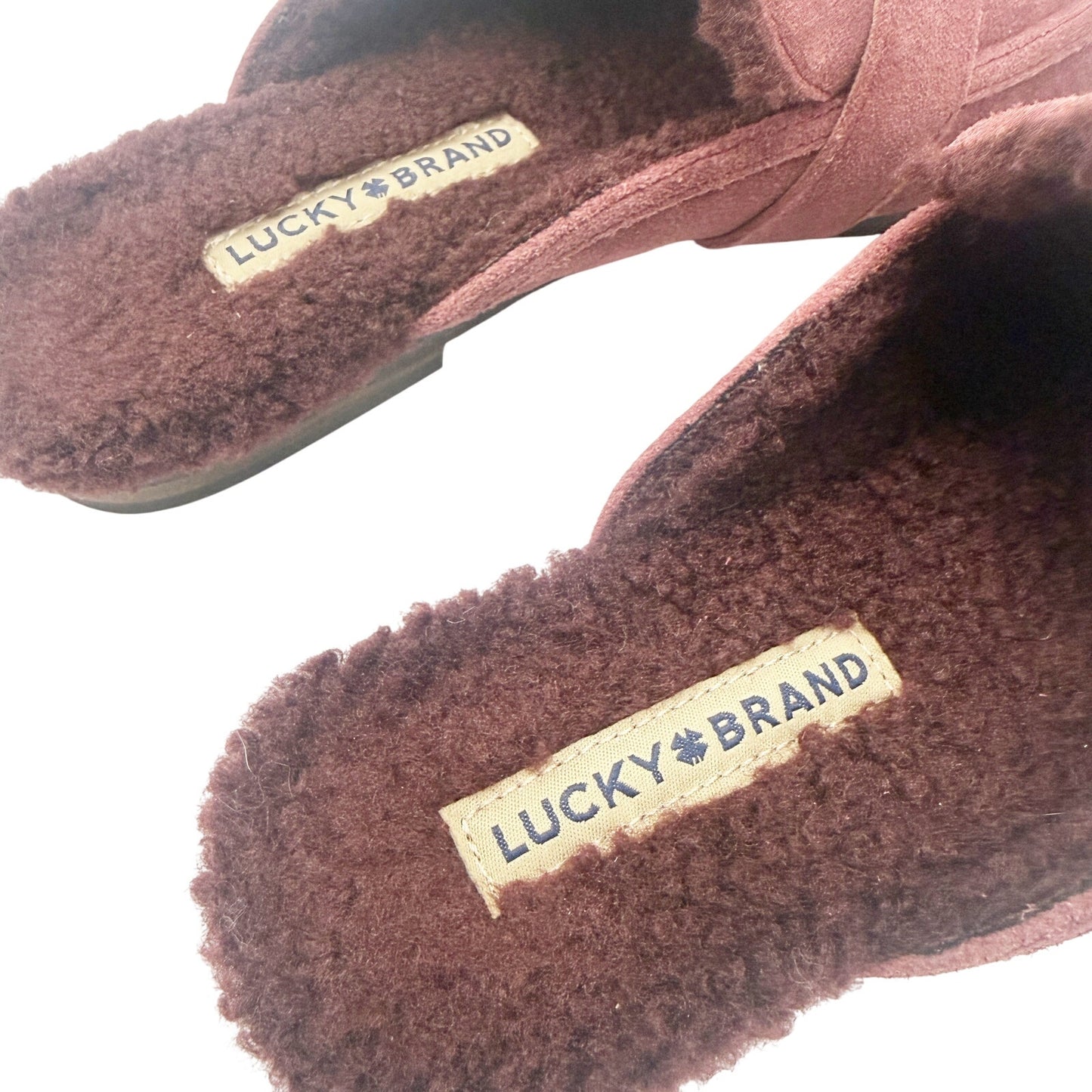 Lucky Brand burgundy Caydim Mule women's 7.5 shoes faux fur lining suede slip-on