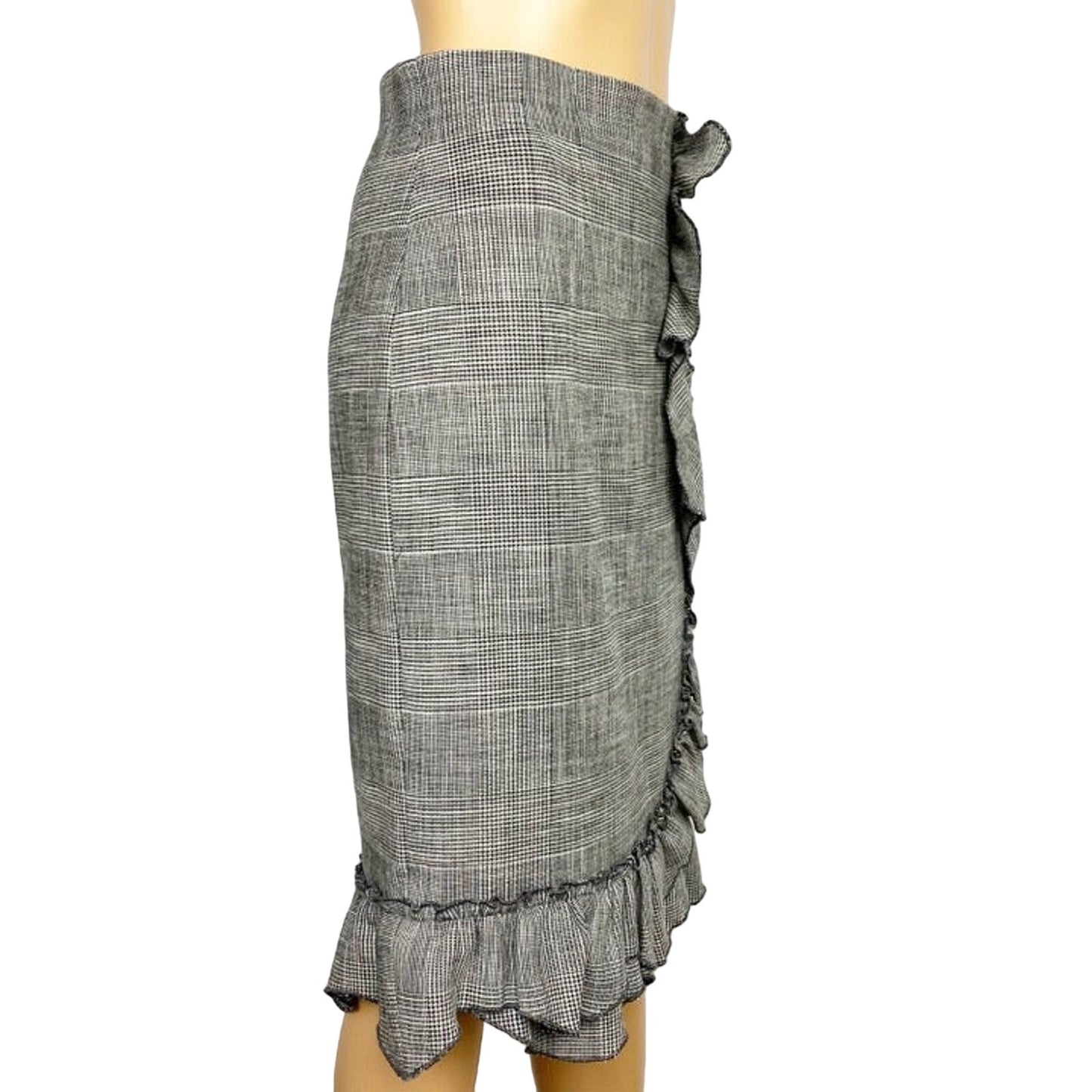 Rebecca Taylor black & white Plaid Ruffle pencil Skirt menswear size 0 new $395
