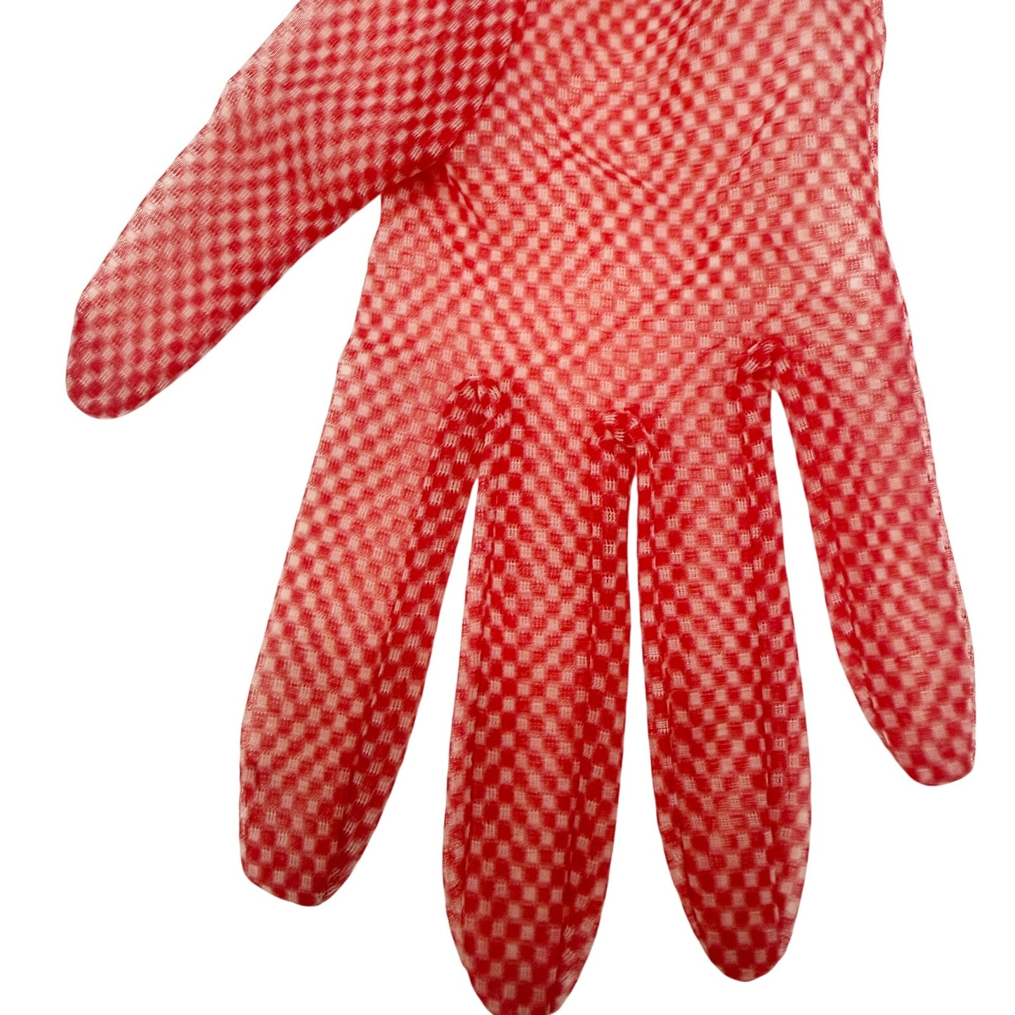 vintage red & white Ruffled sheer Fashion Dress Gloves women's 7.5 small medium