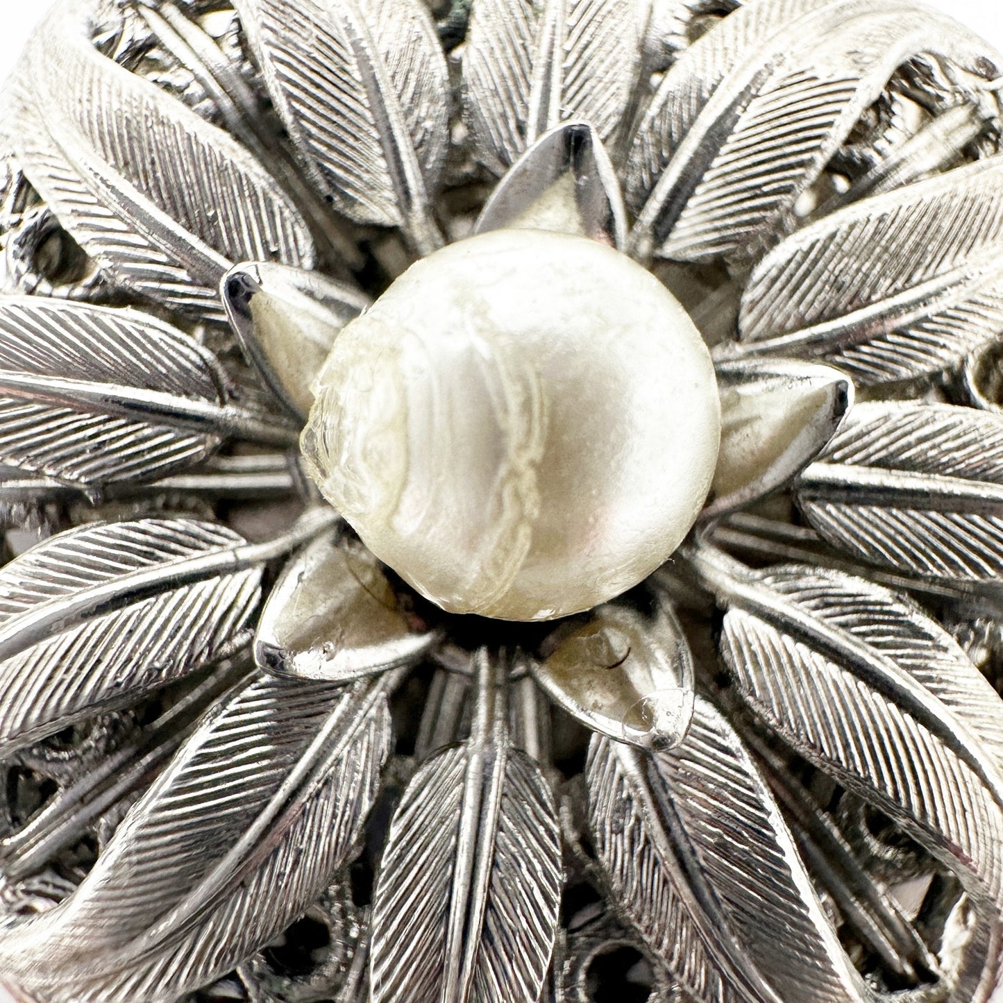 vintage Lieba USA silver & faux pearl Dress Scarf Clip round flower jewelry