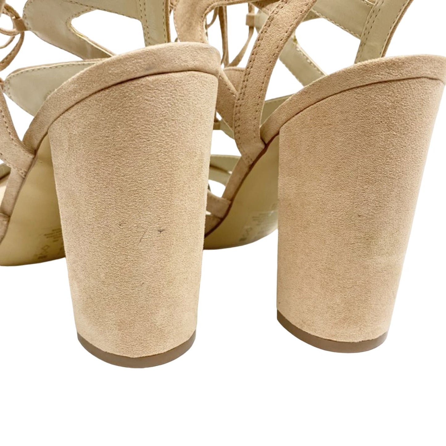David's Bridal nude Faux Suede Lace-Up Sandals APARIS1 shoes block heels size 9