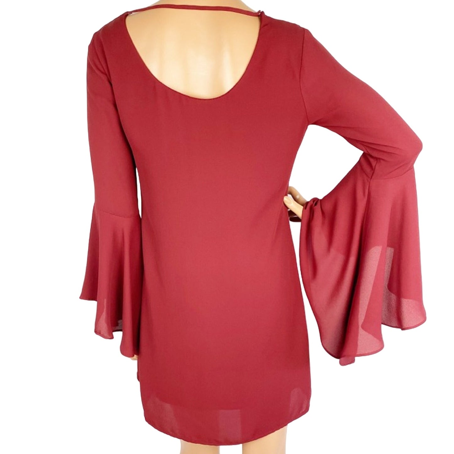 Collective Concepts Bell Sleeves Crochet Lace Front Boho Shift DRESS size SMALL