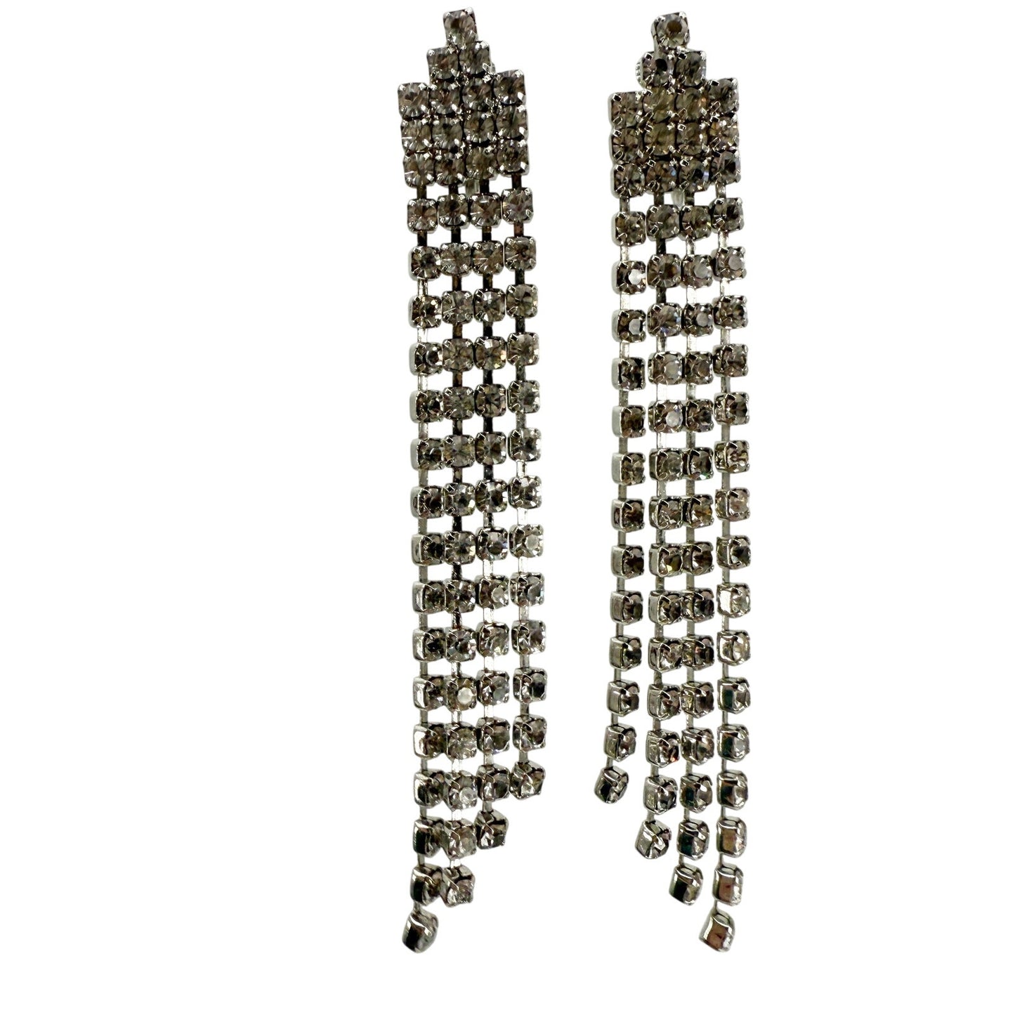 vintage waterfall drop Rhinestone clip-on Earrings costume jewelry