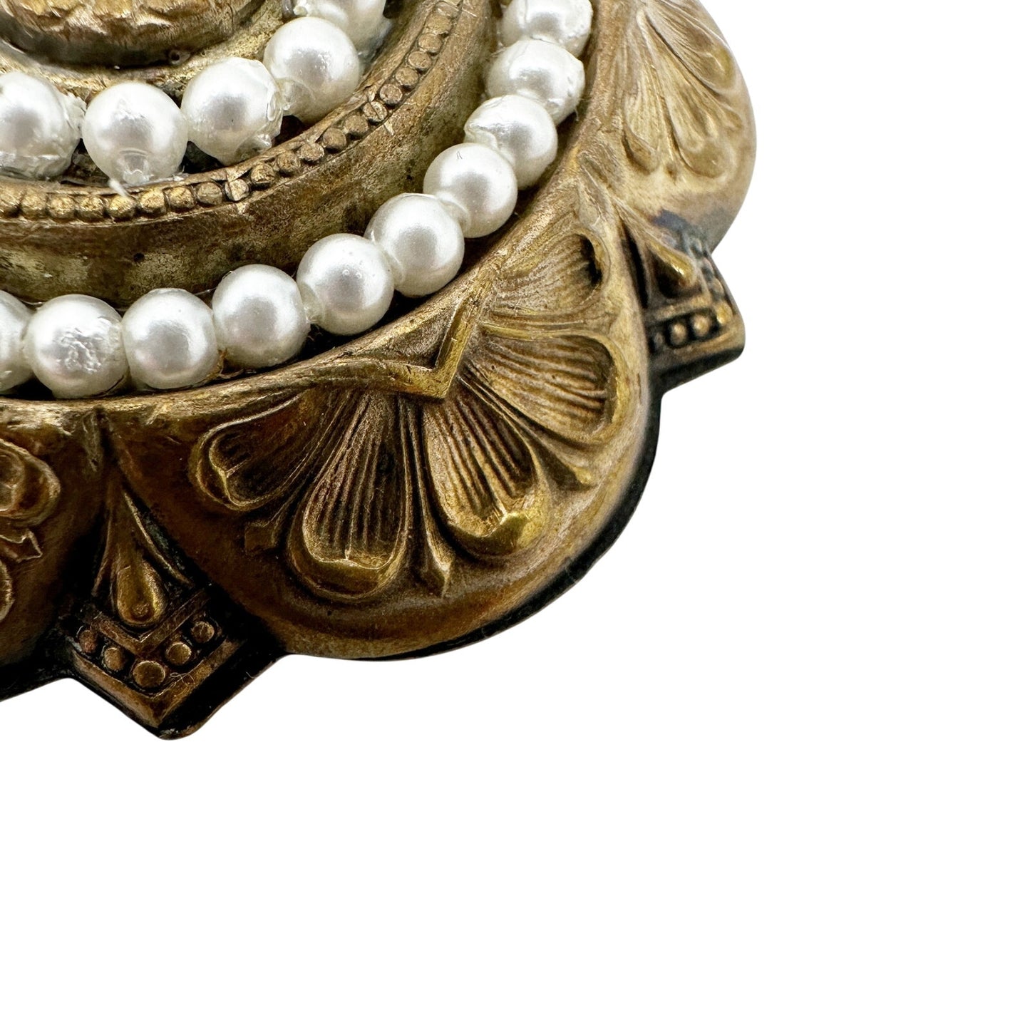vintage antique gold & faux pearls round BROOCH jewelry pin