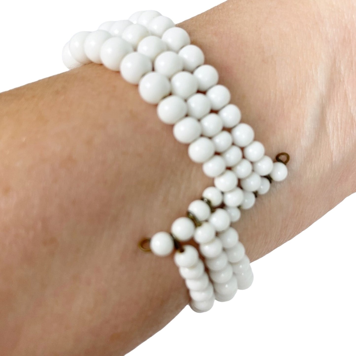 beaded white stretch BRACELET vintage costume jewelry