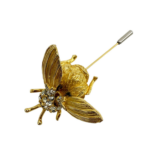 vintage Bee Bug rhinestones & gold Trembler jewelry Stick Pin hat collar lapel