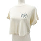 off-white & blue Boyfriend Crop Tee horseshoes bows Good Luck women's XS new top