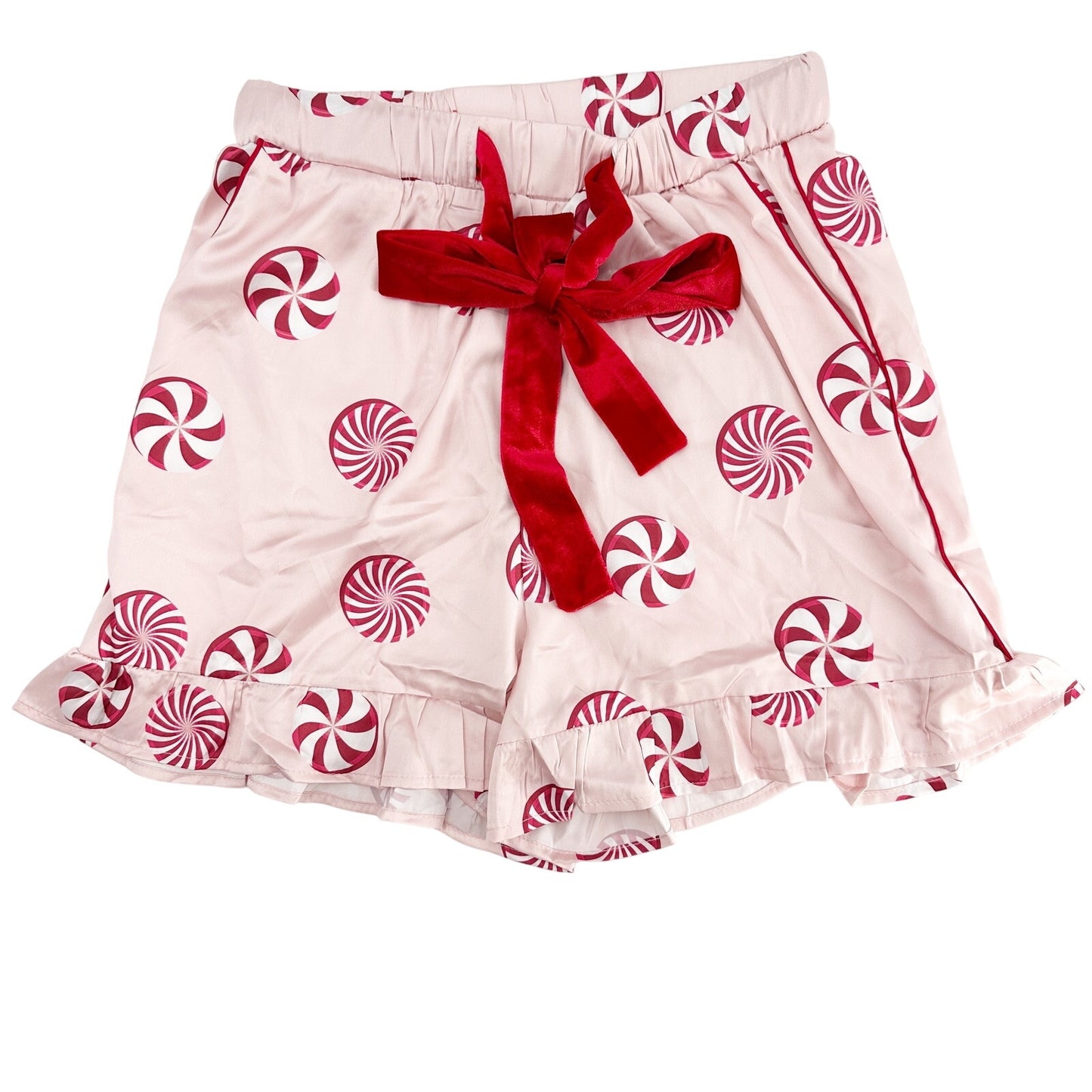 pink peppermint satin pajamas | shorts & long sleeve top | S, M, L