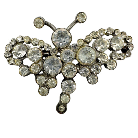 vintage clear rhinestone encrusted butterfly BROOCH sparkly jewelry pin