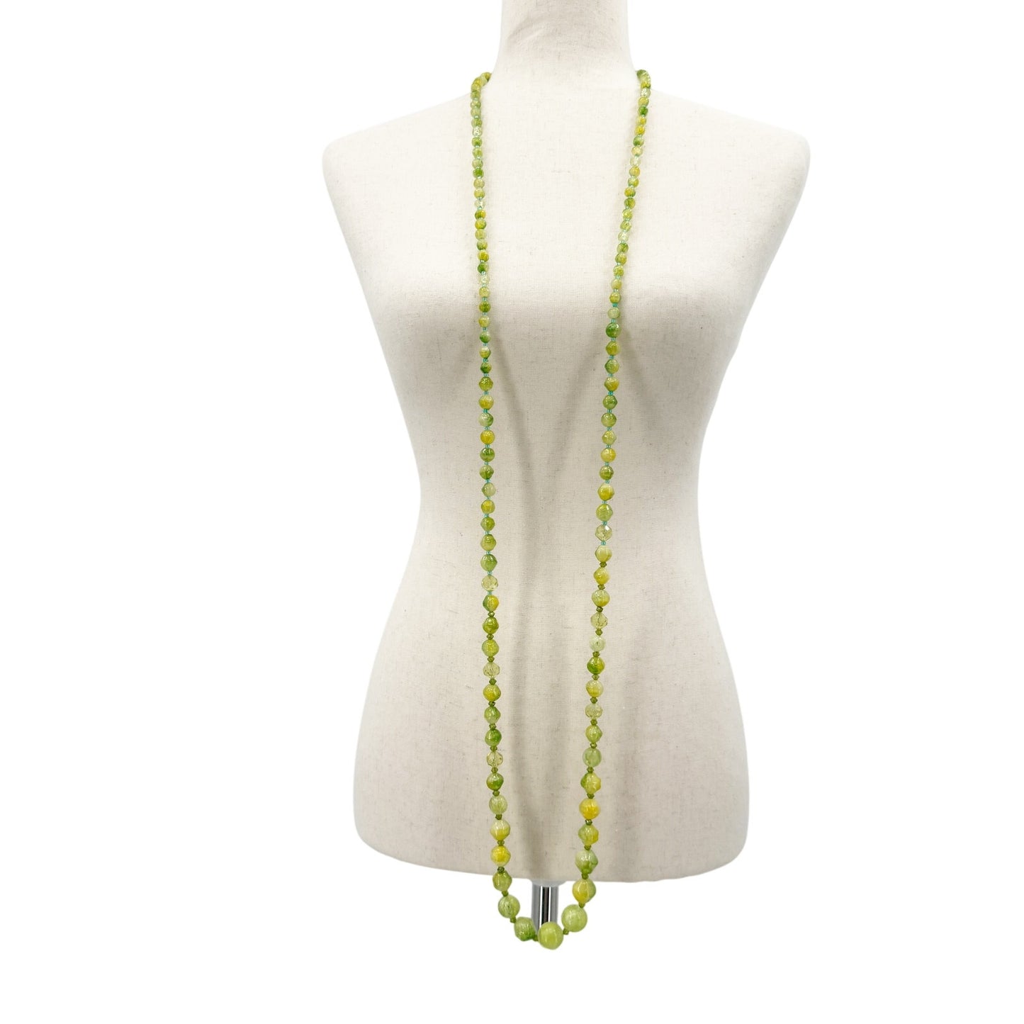 vintage long strand of green & blue beads Beaded Necklace costume jewelry