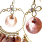 vintage BOHO gold pink shimmer shells rhinestones hook dangle EARRINGS jewelry