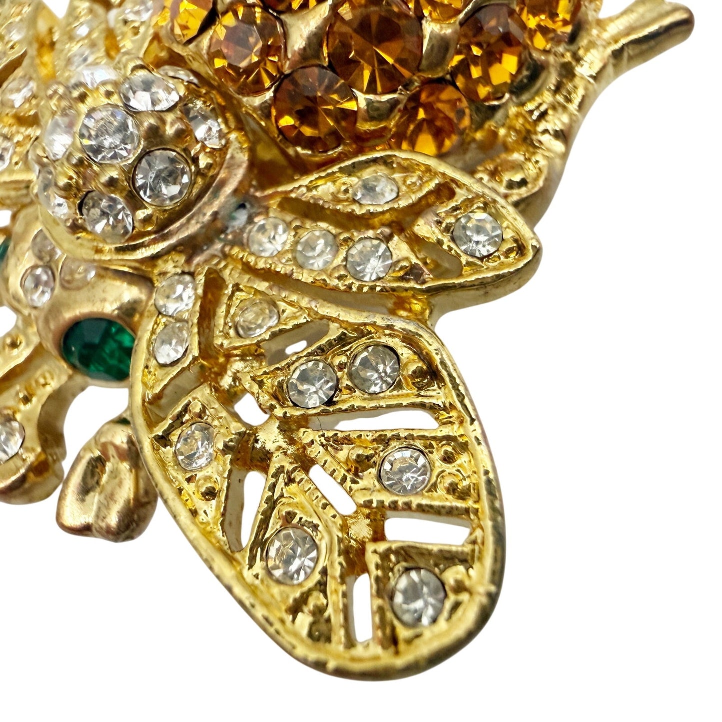 vintage bejeweled gold Bumblebee Bug BROOCH insect jewelry pin rhinestones