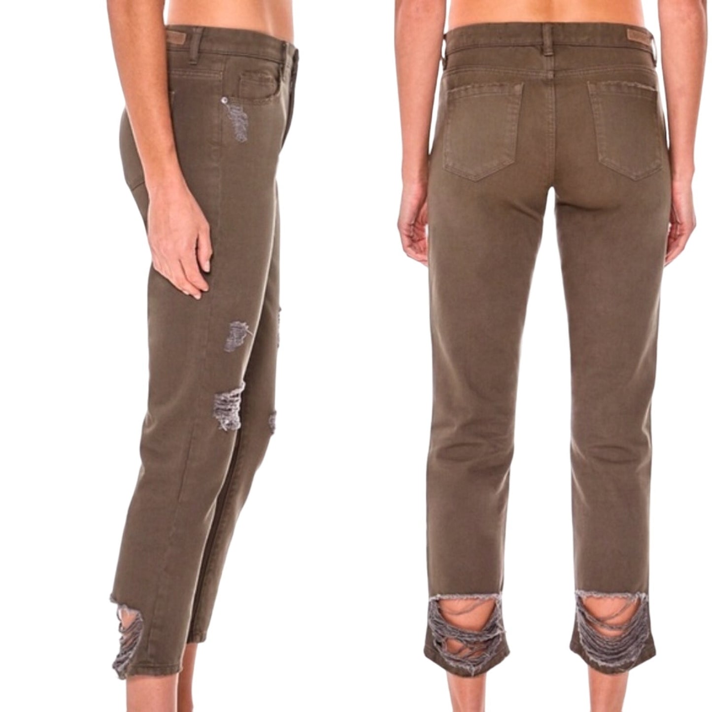 Blank NYC olive green Cropped Girlfriend distressed Pants jeans 28 women's NEW