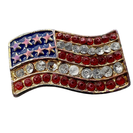 vintage American Flag red & clear rhinestone BROOCH patriotic jewelry pin