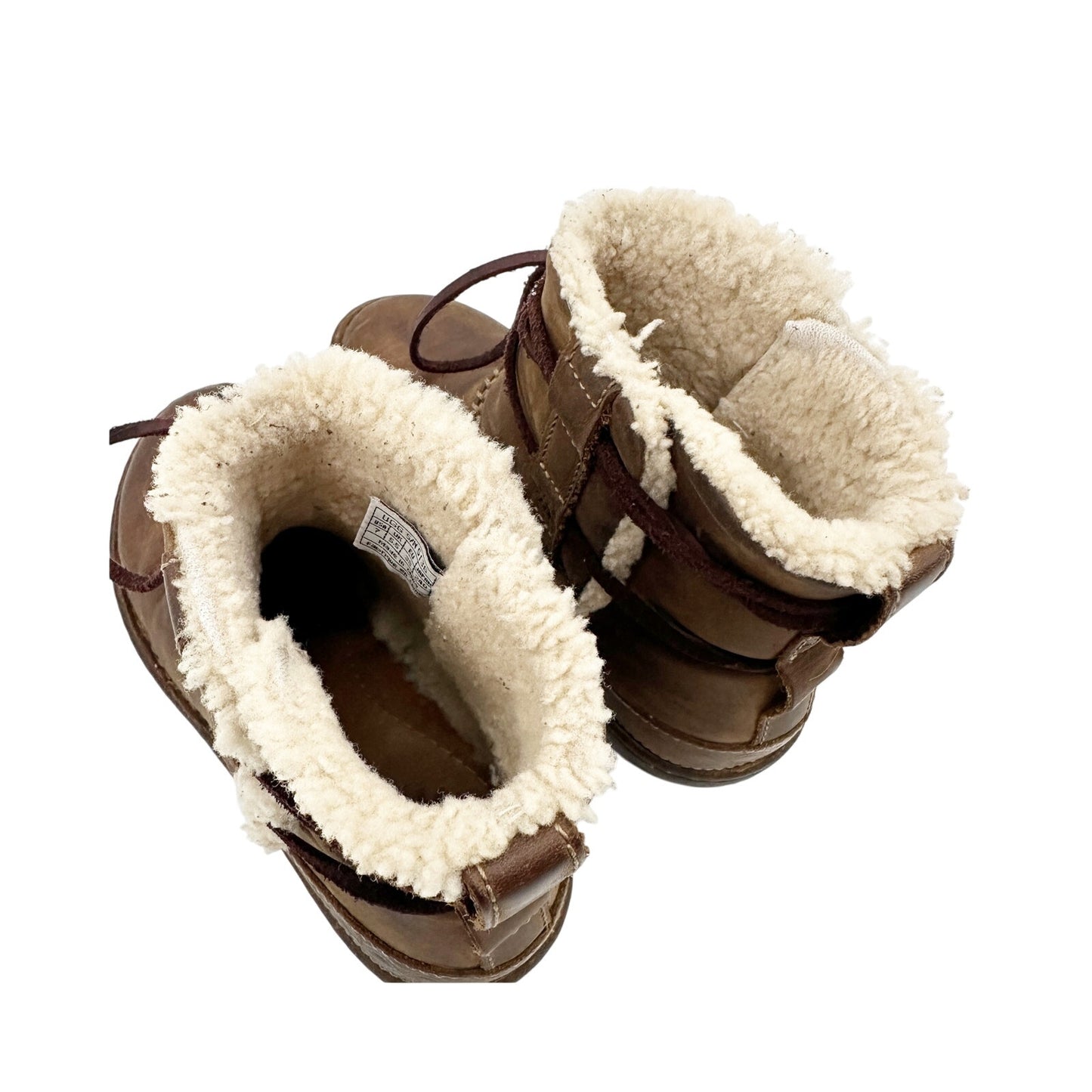 UGG brown leather wraparound tie ankle BOOTS women's 7 winter shoes sheepskin