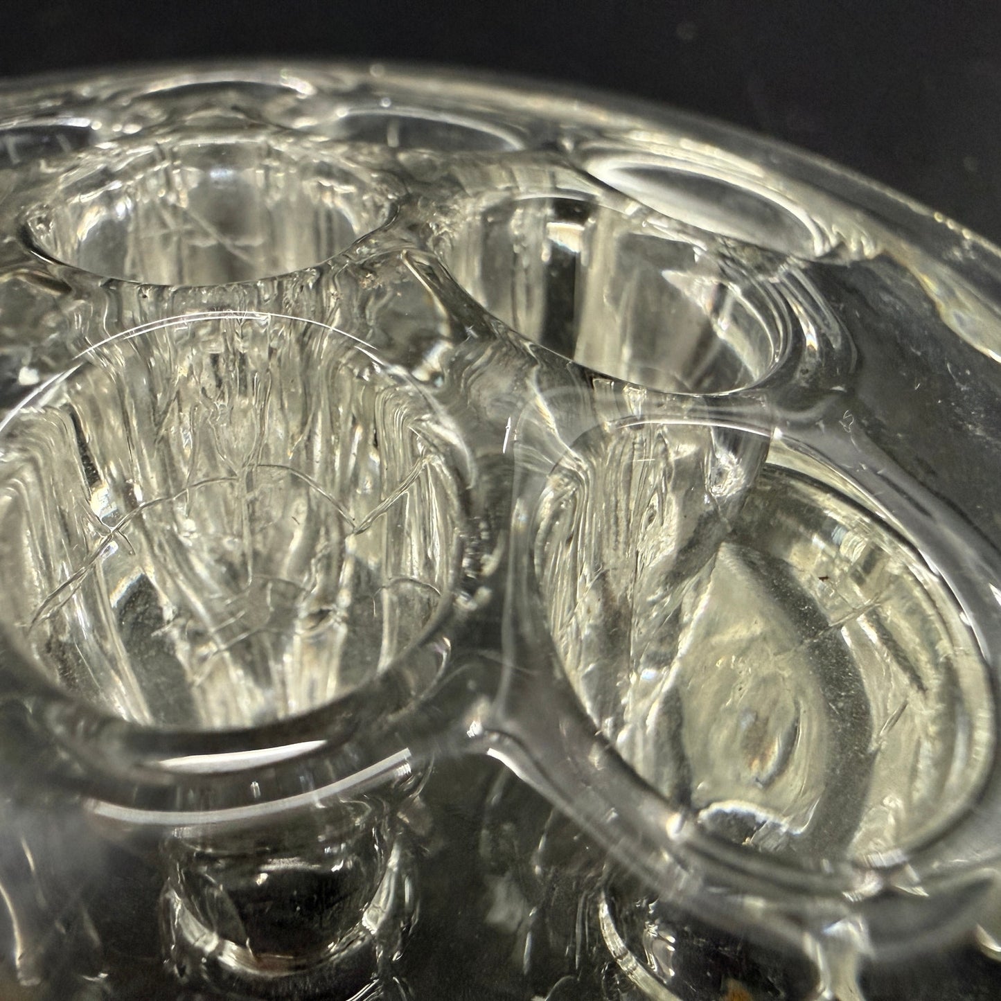 vintage 3.5" clear glass Flower Frog with 11 stem holes for floral arrangements