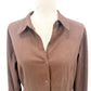 Talbots Collection brown stretch Button Up Top women's 10 large shirt faux suede