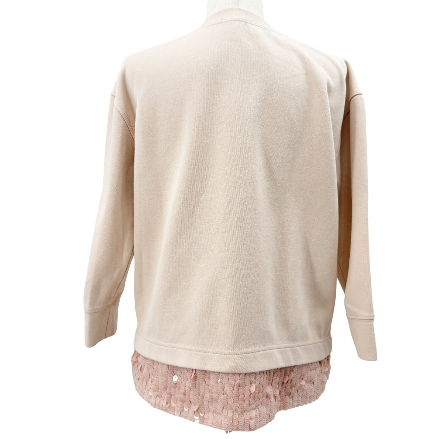 J.Crew pale pink opaque sequins hem Top women's SMALL sweatshirt 3/4 sleeves
