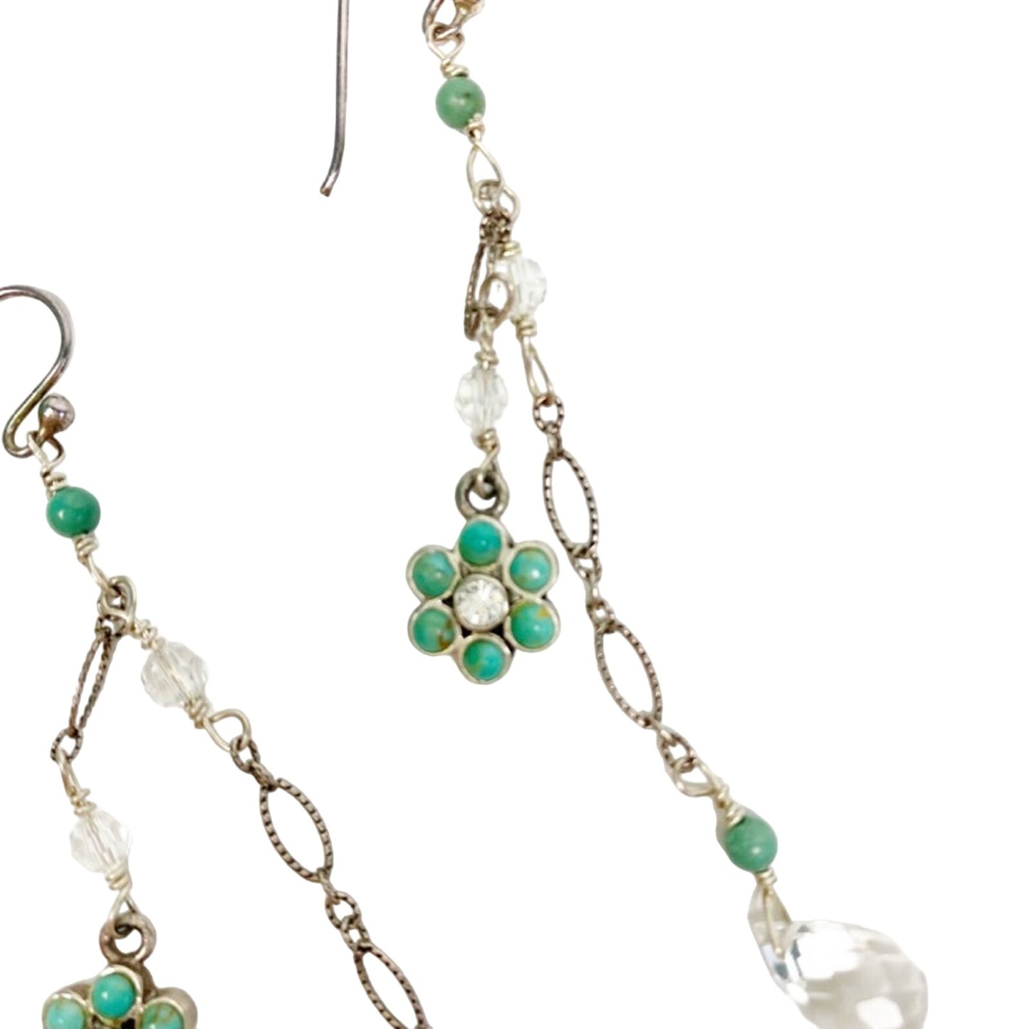 handmade silver turquoise crystal dangling EARRINGS jewelry NEW vintage beads
