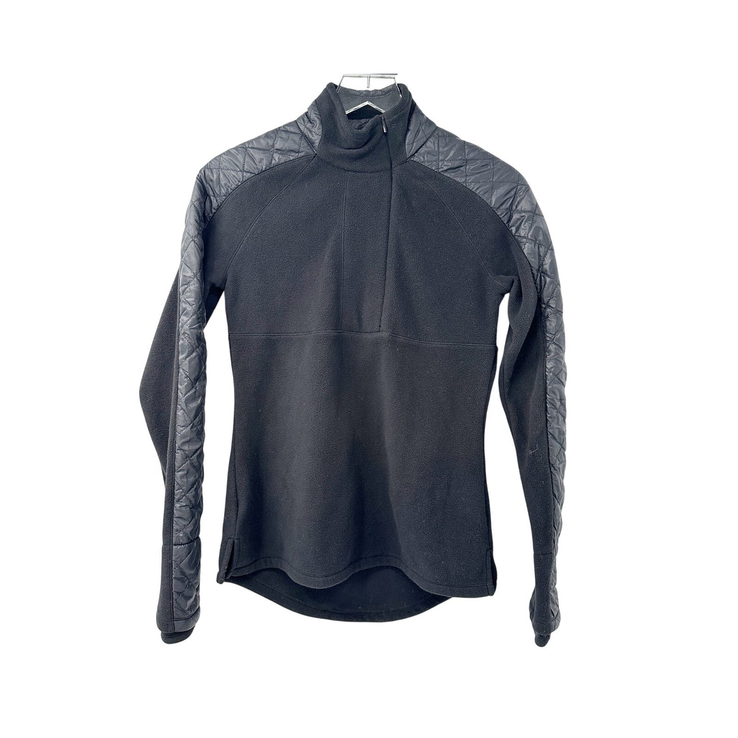 Athleta black fleece & quilted nylon 1/4 zip Pullover Top womens XS outerwear