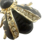 vintage black enamel & gold Bug Fly BROOCH insect jewelry pin clear rhinestones