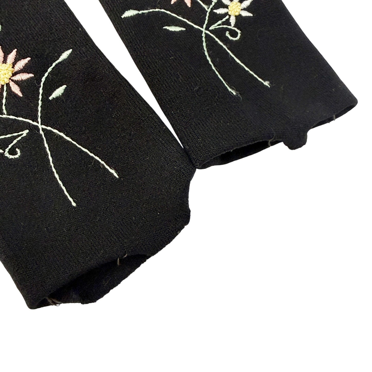 vintage Lillian Brasil black Fashion Dress Gloves womens SMALL floral embroidery