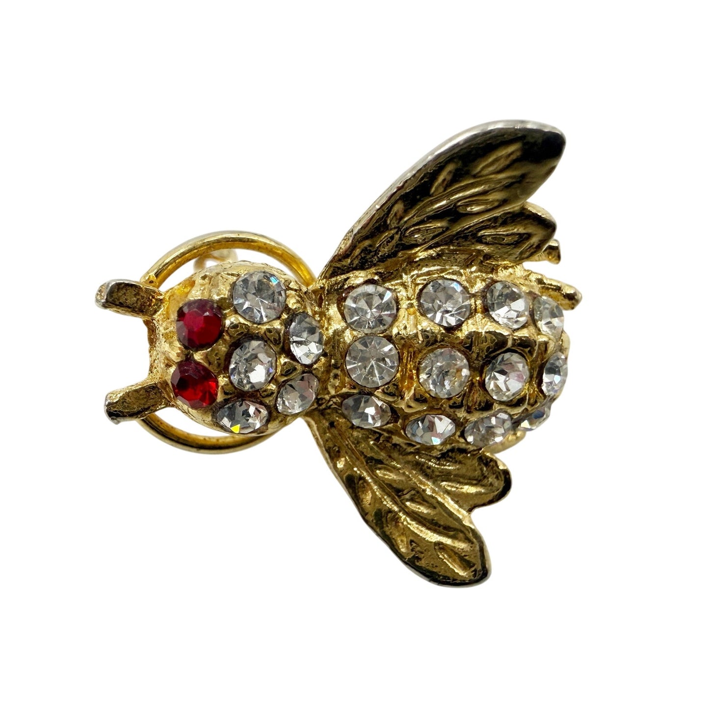 vintage rhinestones red & gold Bee Bug BROOCH small insect costume jewelry pin