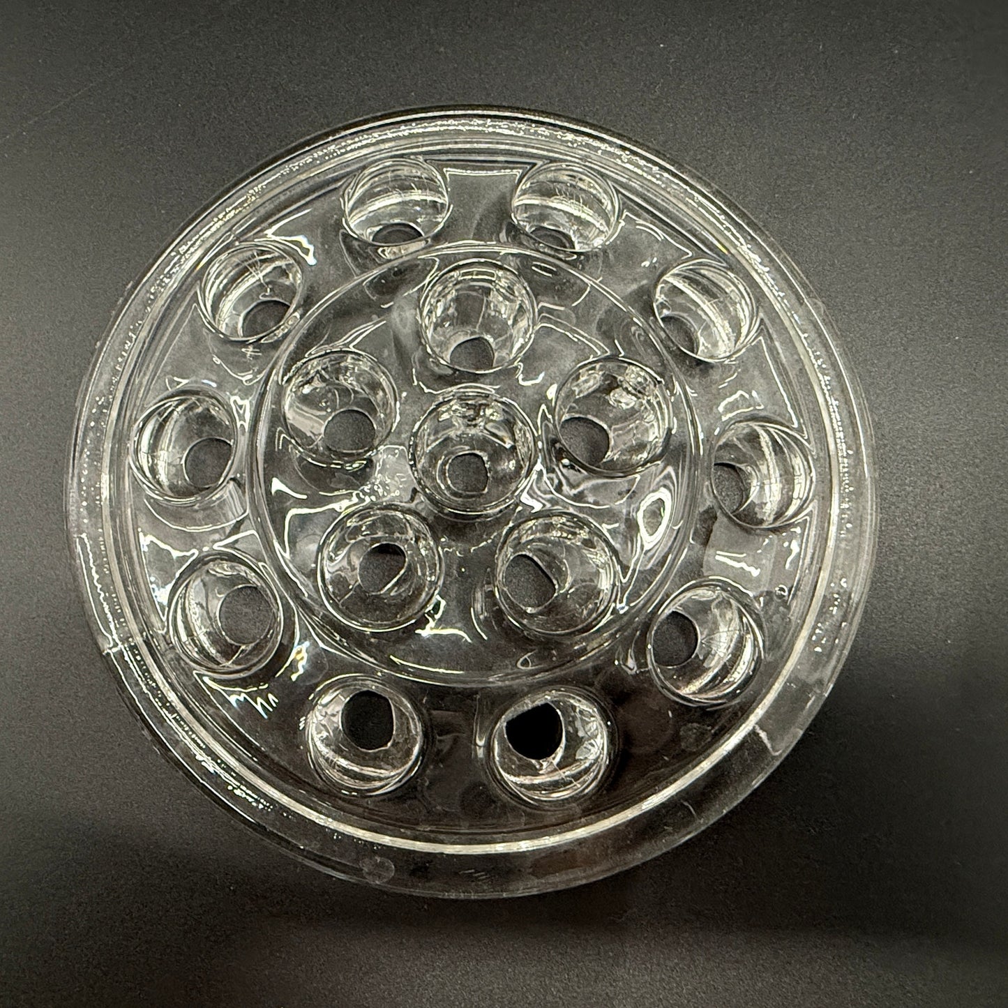vintage 5" clear glass Flower Frog with 16 stem holes for floral arrangements