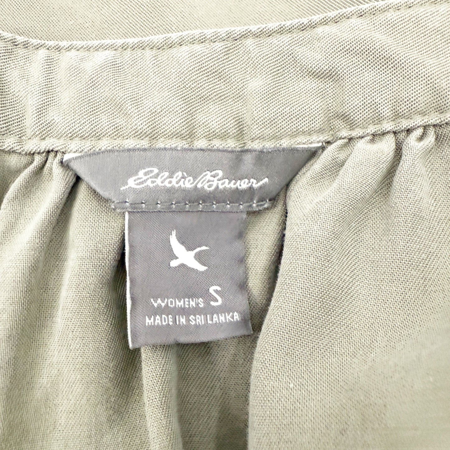 Eddie Bauer olive green Peasant Blouse Top women's SMALL 3/4 sleeves