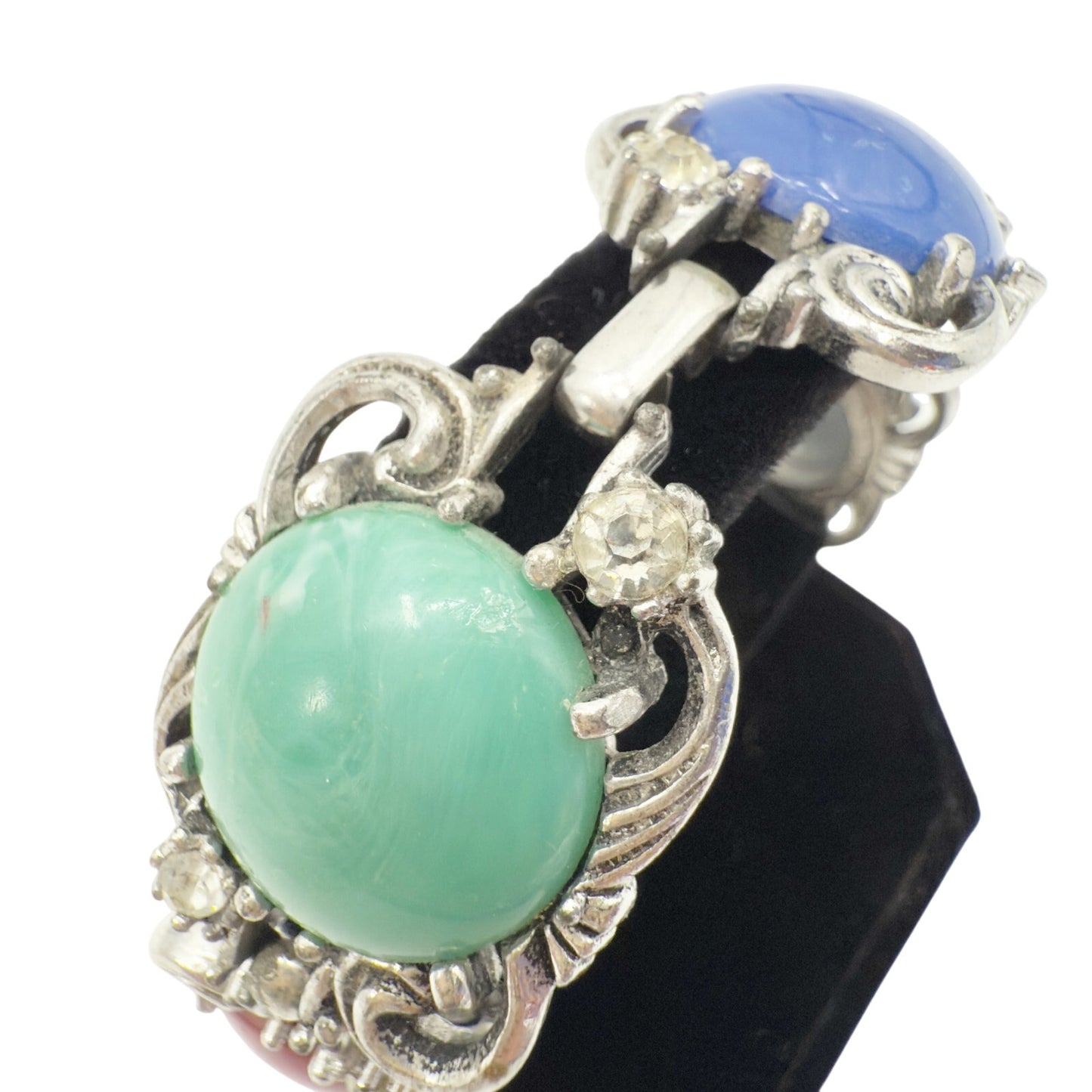 vintage silver tone metal and faux multi-stone Link Bracelet clear rhinestones